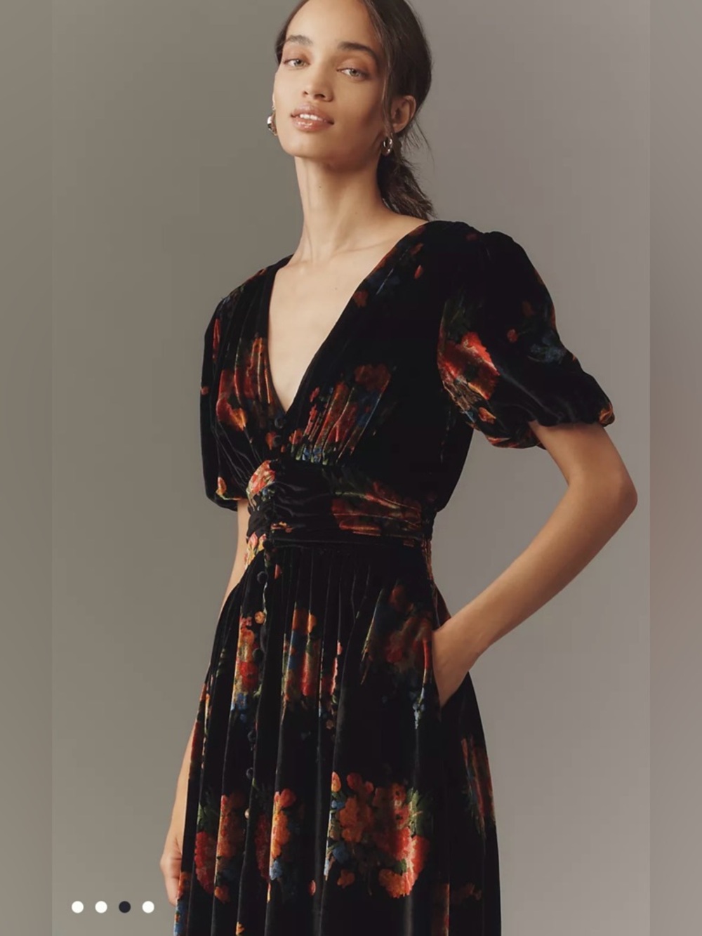 Anthropologie The Katerina Button Front Dress Velvet Edition Pockets  Floral - Picture 3 of 6